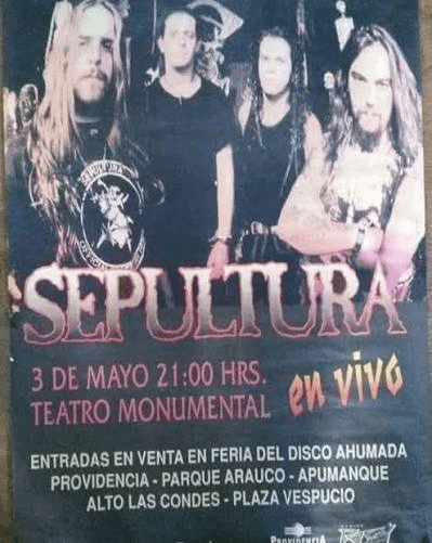 Afiche de Sepultura en vivo, Teatro Monumental, 3 de mayo de 1994